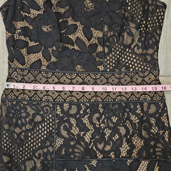 Tadashi Shoji Nemuro Dress Womens 8 Black Nude Lace Sheath Cocktail Evening - Picture 6 of 15